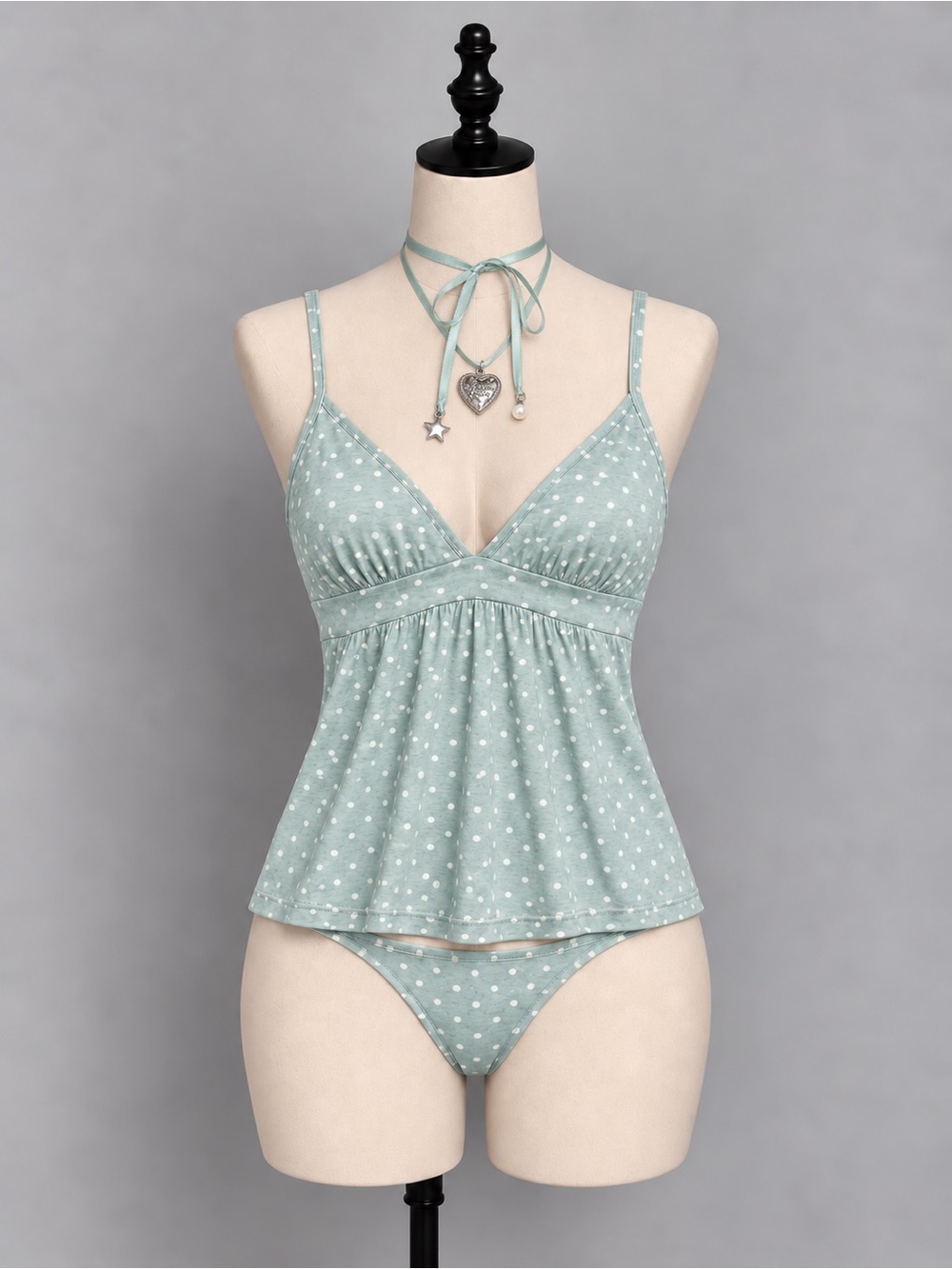 La Vie En Rose Light Grey Polka Dot Camisole